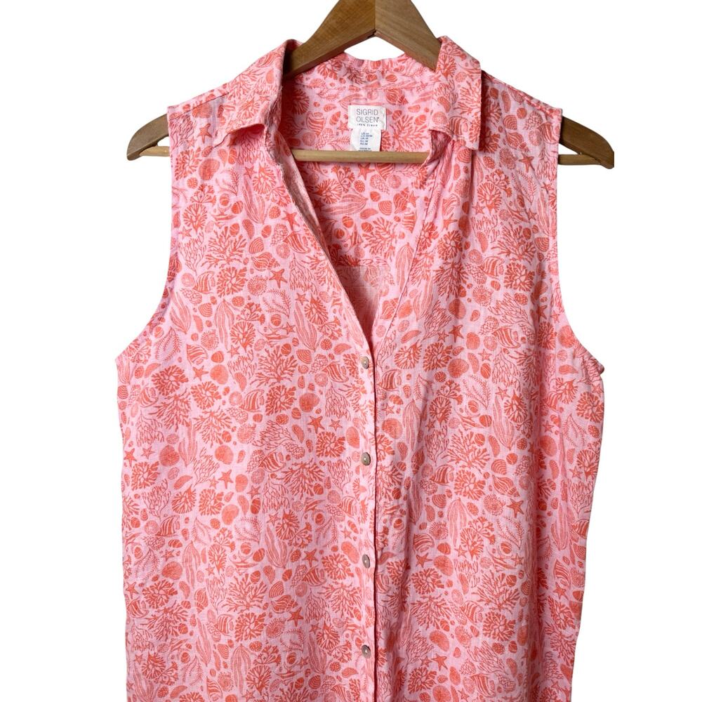 Sigrid Olsen Sleeveless Button-Up Peach / Pink Li… - image 4